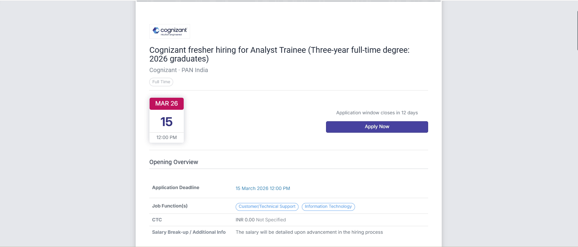 Cognizant Fresher Hiring 2026: Analyst Trainee (PAN India) – Eligibility, Roles & How to Apply