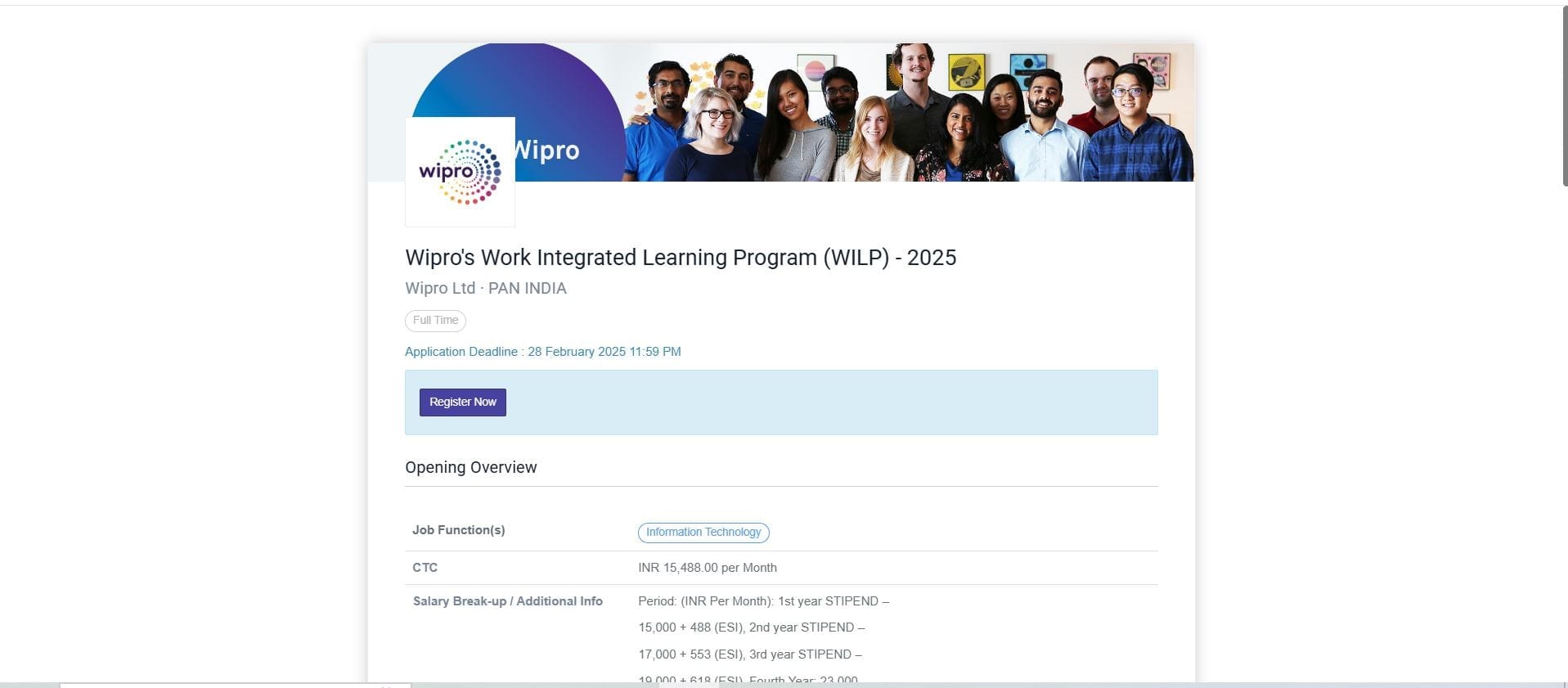 Wipro is hiring Work Integrated Learning Program 2025, (WILP) & School of IT Infrastructure Management-2025